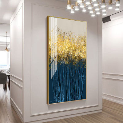 Abstract Light Luxury Entrance Painting New Chinese Staircase Corridor and Aisle Painting New Chinese Style Home Mural Gold Tree