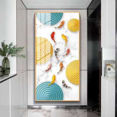 Simple HD Nine Fish Pattern Entrance Painting Home Crystal Porcelain Mural Living Room High-End Corridor Vertical Version Wall Painting