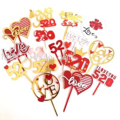 Qixi Decoration Valentine's Day Couple Anniversary Birthday Cake Insert Love I Love You Acrylic Power Strip