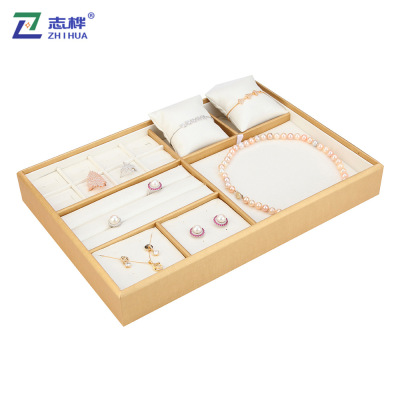 Factory Customized Golden Edge White Surface Jewelry Display Stand Jewelry Gold Jade Tray Jewelry Display Stand