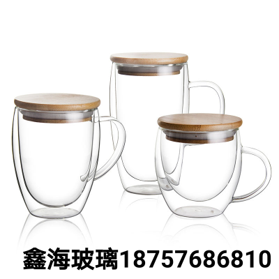with Cover Double-Layer Cup High Borosilicate Glasses Heat-Resistant and Hot-Proof Heat Insulation Double Layer Glass Cup Seal Ring Bamboo Cover