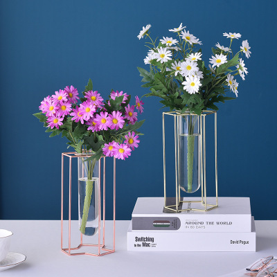 Nordic Ins Simple Home Creative Decoration Test Tube Glass Vase Living Room Desktop Flower Arrangement Iron Floral