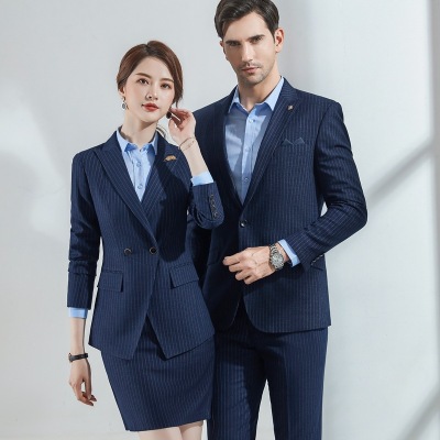 Business Wear 2021 Spring and Autumn Men's and Women's Same Striped Suit Business Formal Wear 4S Car Insurance Sales Suit