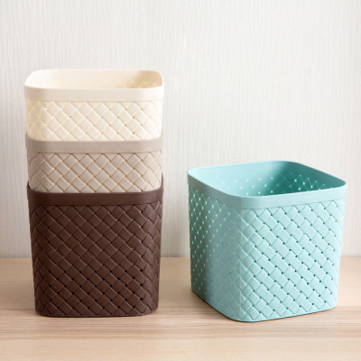 Large, Medium and Small Plastic Woven Basket Storage Basket Desktop Trash Bin