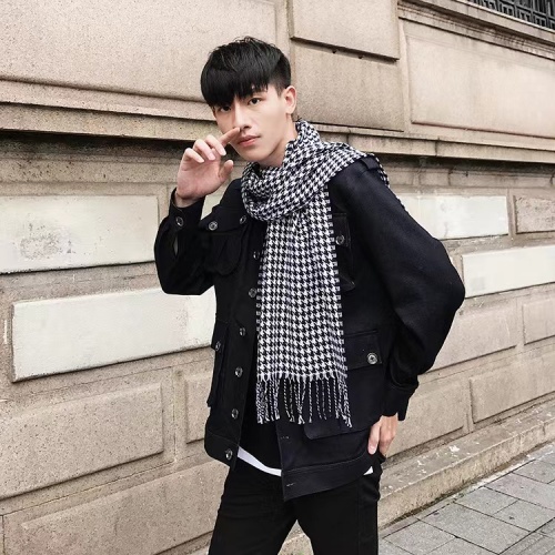 autumn and winter korean style european and american new houndstooth business classic casual men‘s scarf cashmere-like plaid warm scarf