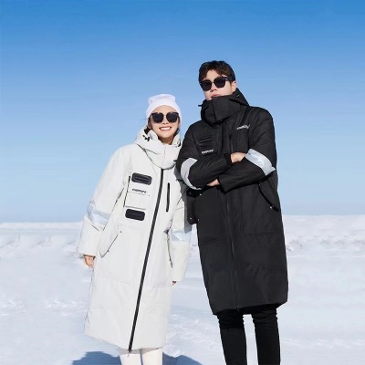 Winter New 90% White Duck down Fashion Brand Couple down Jacket Men Thickened Extended over-the-Knee Hooded Warm Jacket