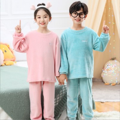  Children's Flannel Pajamas Boys and Girls Fleece-Lined Thick Coral Fleece Home Wear Crescent City Warm Suit