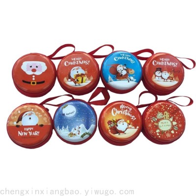 Tinplate Coin Purse Mini-Portable round Zipper Earphone Bag Christmas Cartoon Coin Key Storage Bag Generation