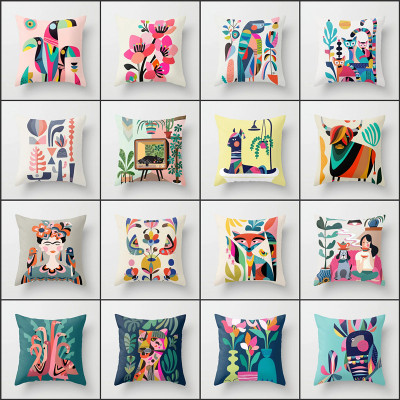 Pillow Abstract Colorful Cartoon Fashion Cushion Nordic Model Room Sofa Office Bed Head Pillow Lumbar Cushion Cover
