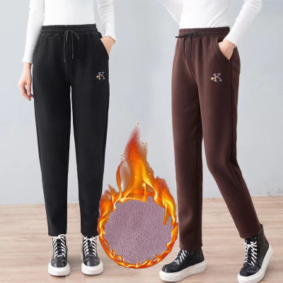Mom Pants Autumn and Winter Model M Soft Wool Women's Velvet Pants Thick High Waist Straight Loose Casual Middle-Aged and Elderly Women's Pants
