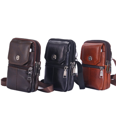 Mobile Phone Bag Man's Belt Work Site Multi-Functional Vertical Belt Waist Bag Mobile Phone Genuine Leather Leather Case Wholesale