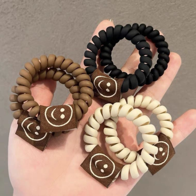 Korean Early Autumn New Milk Tea Color Series Frosted and Matte Phone Line Hair Ring Smiley Head Rope Girl Hair Band for Hair Ties