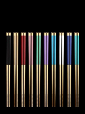 Stainless Steel Full Taper Chopsticks Gold-Plated Hollow Non-Slip Square Chopsticks Gold-Plated Chopsticks