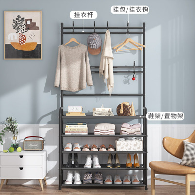 Simple Floor Coat Rack Shoe Rack Integrated Combination Home Shoes and Hat Rack Bedroom Living Room Clothes Rack Lobby