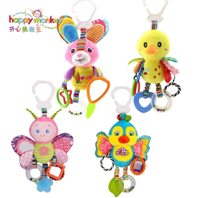 Happy Monkey Stroller Toy 0-1 Years Old Car Hanging Animal Crib Hanging Plush Toy Rattle Comforter Bed Bell