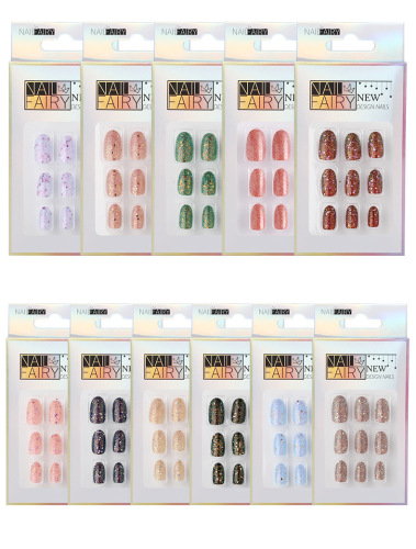 Factory Direct Cross-Border Dedicated 12 Pieces of Adult Nail Patch Onion Powder Waterproof Wear Nail Beauty Piece Fake Nails 