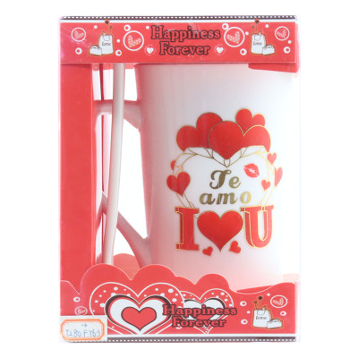 Valentine'S Day Mug Milk Cup Ceramic Cup With Spoon Valentin