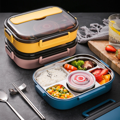304 Stainless Steel Double Layer Student Lunch Box Double Deck Compartment Large Capacity Office Lunch Box Portable Insulated Lunch Box