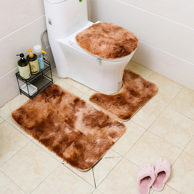 Cross-Border Foreign Trade Two-Color Tie-Dyed Toilet Bathroom Toilet Three-Piece Floor Mat Plush Combination Carpet Set