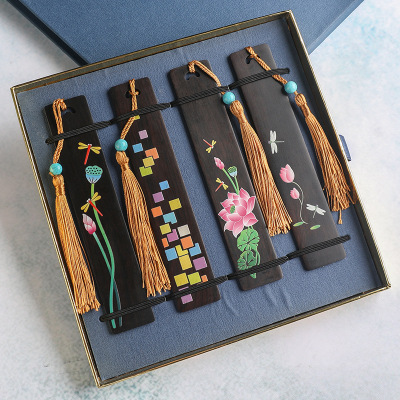 Purple Sandalwood Painted Bookmark Gift Set Lettering Wood Crafts Teacher's Day Creative Gift Travel Commemorative Wholesale