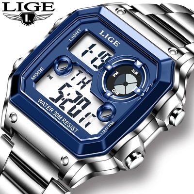 Lige Electronic Watch Unisex Watch Luminous Display Watch Multi-Function Timing Alarm Clock