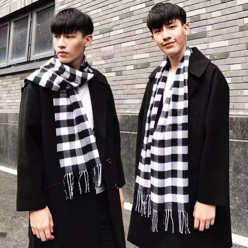 Black and White Plaid Scarf Autumn and Winter Student British Double-Sided Dual-Use All-Match Cashmere-like Scarf Warm Thickened Men‘s and Women‘s