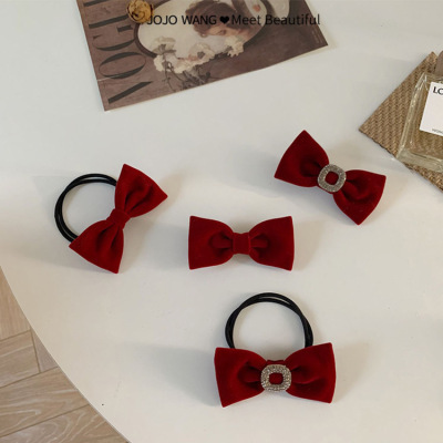 New Year Festival Bi Preparation ~ Wine Red Bow Barrettes Hair Band Bang Clip Korean Hair Accessories