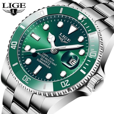 Lige Fashion Men's Watch Quartz Three-Pin Watch Waterproof Clock