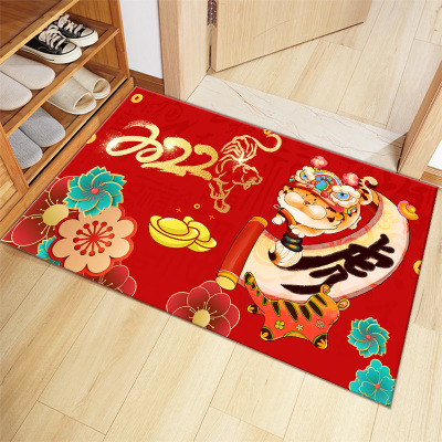 Factory Wholesale Tiger Year Red Printed Carpet Door Mat Entrance Mat Bedroom Doormat Household Carpet Mat