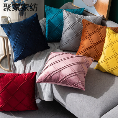 Cross-Border Solid Color Velvet Plaid Pillow Cover Creative Home Sofa Pillow Cases Pillow Cover Ins Bedside Throw Pillowcase Wholesale