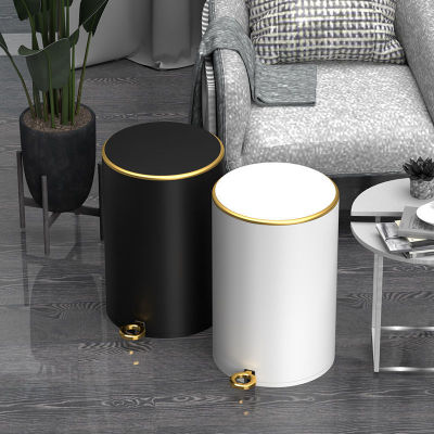 Free Shipping Light Luxury Trash Can Stainless Steel Pedal Living Room European Style with Lid Household Bedroom Pedal New Bedside
