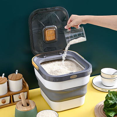 Rice Bucket Household Kitchen Pest-Proof Moisture-Proof Sealed Rice Storage Box Rice Bucket and Flour Bucket Rice Storage Folding Container