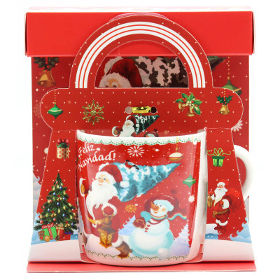 Christmas ceramic cup Santa Claus design red glazed printed 