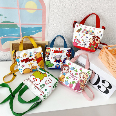 Kid's Handbag Cartoon Fashion Messenger Bag Tide 2021 Summer Canvas Lightweight Boys and Girls Cute Small Square Bag Wholesale