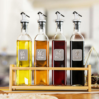 Glass Oil Bottle Spice Jar Olive Oil Bottle European-Style Household Square Transparent Glass Jar Vinegar Bottle Cooking