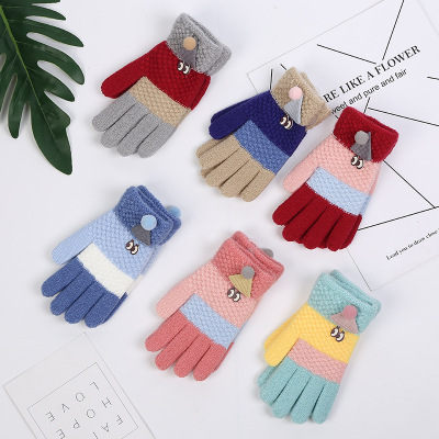 New Children's Gloves Cartoon Fur Ball Creative Warm Gloves Finger Children Baby Gloves Cute Popular Gloves