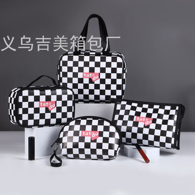 Trending Ins Style Grid Toiletry Storage Cosmetic Bag Korean Style Large Capacity Multi-Specification Portable Cosmetic 