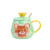 Bear Hand-Painted Ceramic Mug with Cute Lid Coffee Cup with Spoon Household Office Water Glass