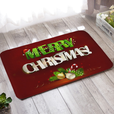 Merry Christmas Flannel Floor Mat Cartoon Pattern Printing Non-Slip Absorbent Bathroom Living Room Store Factory Wholesale