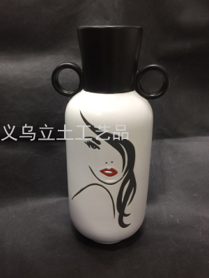 Gao Bo Decorated Home European-Style Simple Black and White Abstract Character Ceramic Vase