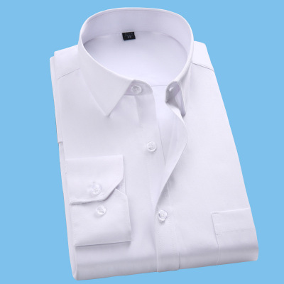 Factory Direct Sales Business Wear Men's Long-Sleeved White Shirt Ultra-Fine Encryption Opaque Color High Cost-Effective Shirt Men
