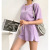 Casual Sports Suit Women's Summer Thin Waffle Short-Sleeved Top Wide Leg Loose Shorts Two-Piece Suit Fashion
