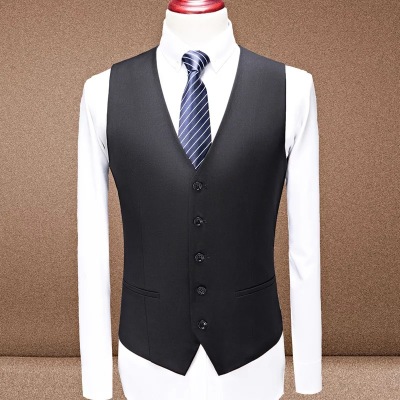 Factory Direct Sales High-End Business Men's Suit Vest Solid Color Viscose Single-Breasted Slim Fit Work Suit Vest