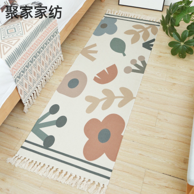 Cross-Border Cotton and Linen Floor Mat Artistic Ethnic Style Bedside Bed Front Long Mat Decorative Carpet Table Runner Tapestry