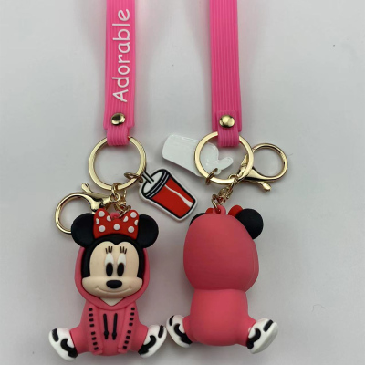 Cartoon Creative Multiple Mickey Minnie Keychain Imitation Building Blocks PVC Flexible Glue Automobile Hanging Ornament