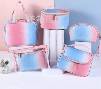 Gradient Color Portable Portable Cosmetic Bag Crocodile Pattern Ins Trending Unique Toiletries Bag Waterproof Travel Sto