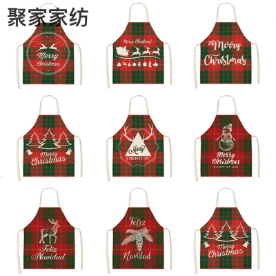 New Fashion Christmas Apron Oil-Proof Household Sleeveless Apron Linen Creative Christmas Style Apron Plaid Pattern
