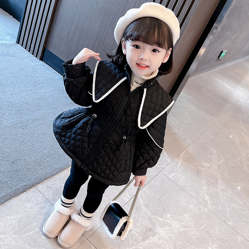 女童冬款纯色绗缝压棉棉服中小童冬装时尚翻领加厚保暖外套10101