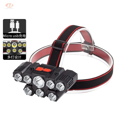 Cross-Border New Arrival Outdoor Sports 8 Lamp Holder Led Multi-Core Lighting Mode Lithium Battery USB Charging Major Headlamp