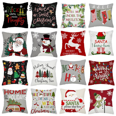 Cross-Border New Arrival Cartoon Printed Christmas Pillow Cover Santa Claus Elk Holiday Pillow Home Sofa Cushion